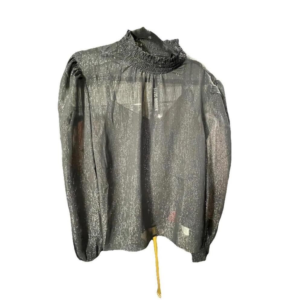 NWT Steve Madden Metallic Mock Neck Sheer blouse Lined Sz L MSRP $69